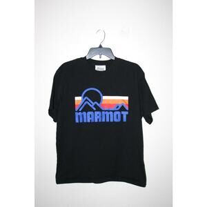 Marmot Mountain Works Blue Sunset Logo Black TShirt Size L
